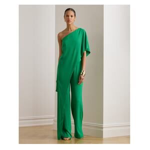 Lauren Ralph Lauren Cape Georgette One-Shoulder Jumpsuit Soft Lazuli Size 8 NWT